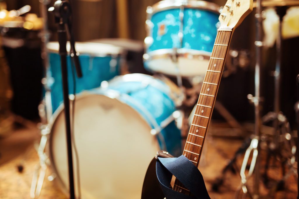 Guitar drums and studio equipment